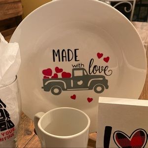 Made with love valentine red truck treat plate